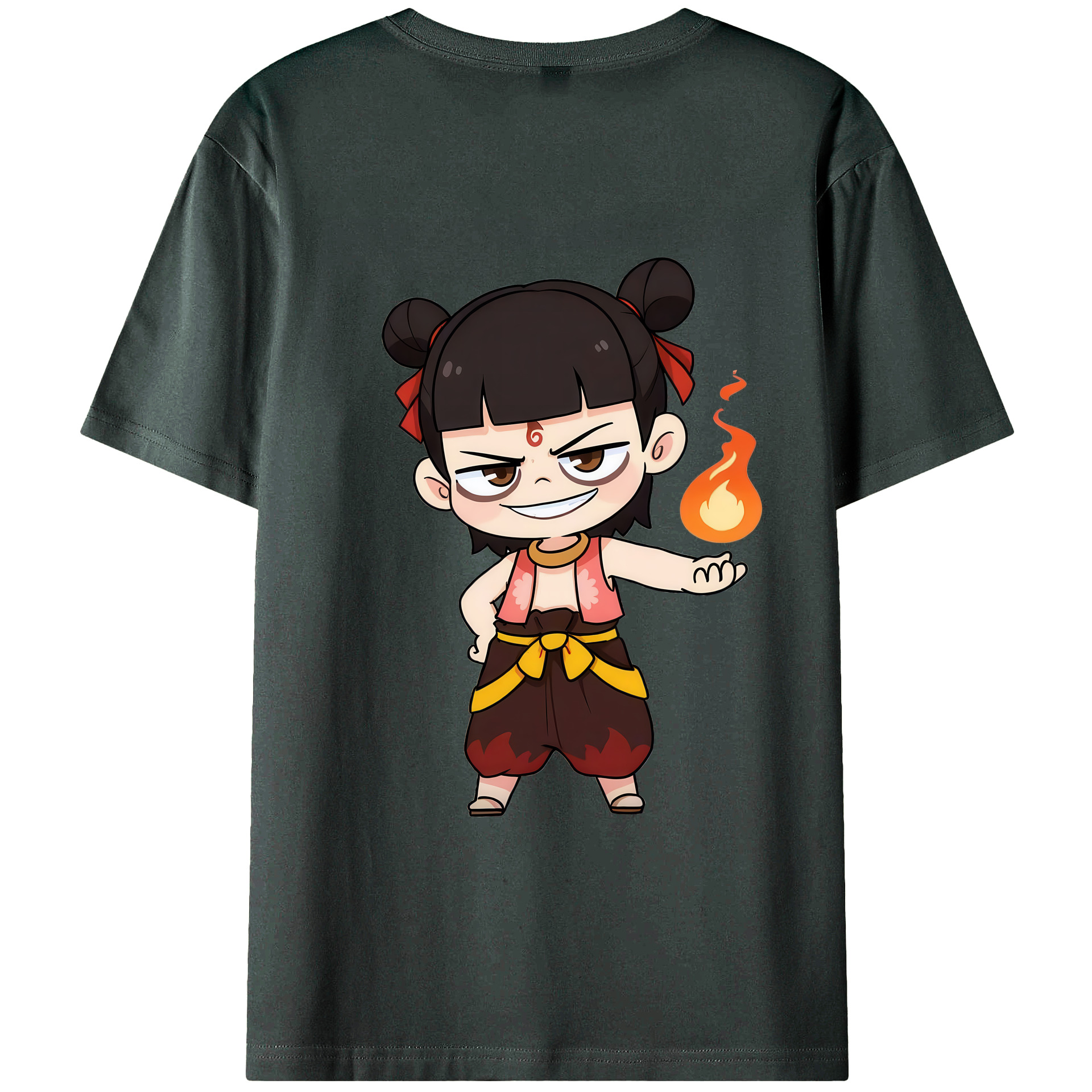 （画像用） Ne Zha 2 ナタ 魔童の大暴れ 綿100％ メンズ半袖Tシャツ（バックプリント） 通気性